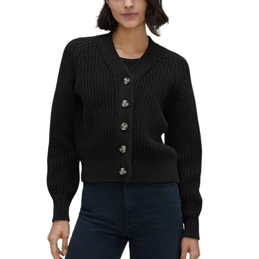 Everlane Chunky Black Texture Cotton Cardigan Size XS